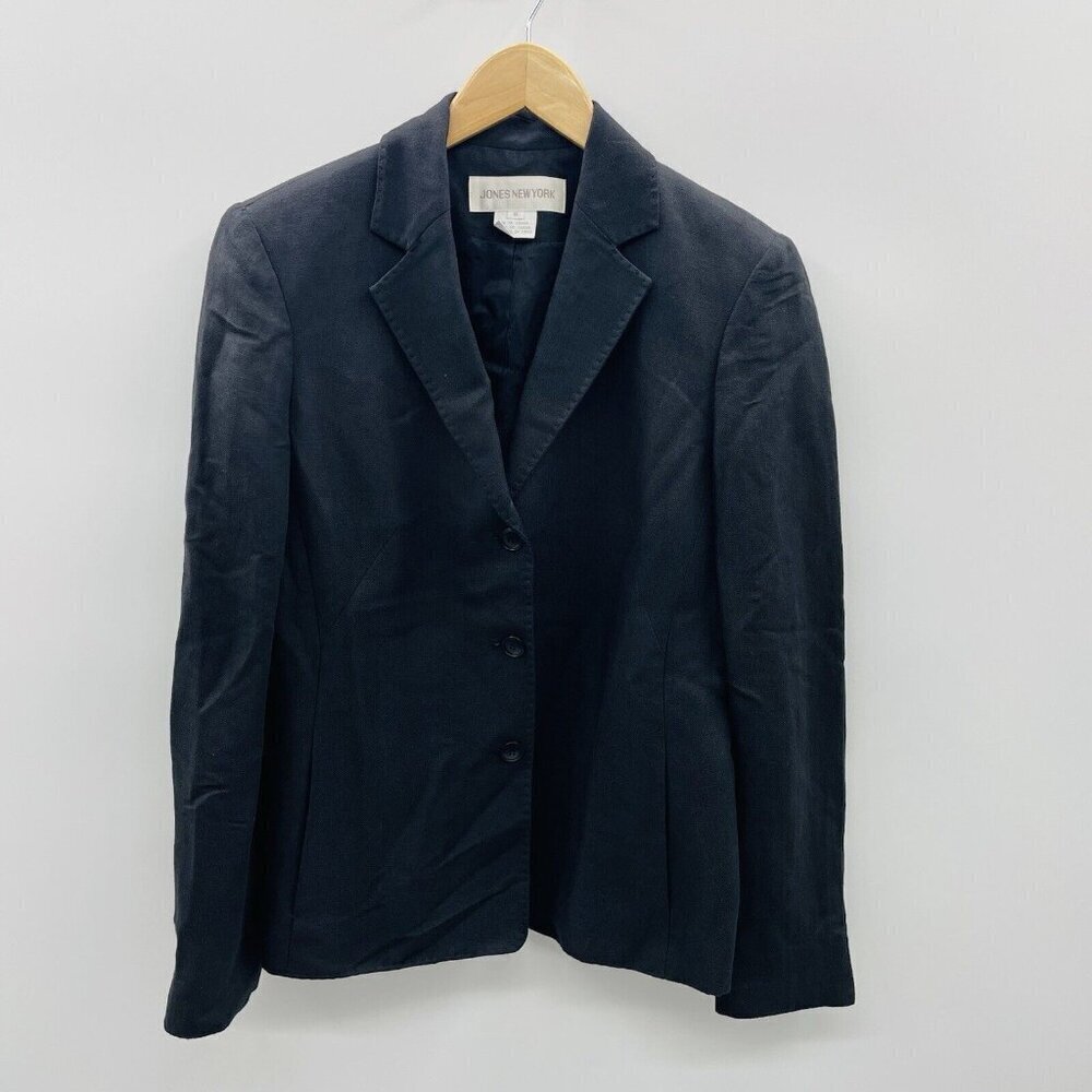 Jones New York Womens Size 8 Career Linen Blend Blazer Suit Jacket in Black